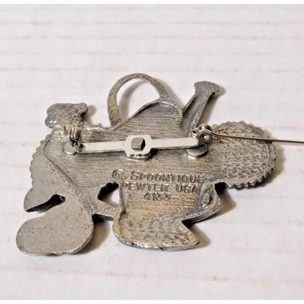 Spoontiques Pewter Garden Brooch Watering Can Sunflowers Trowel USA 4188 Vintage - Picture 4 of 6